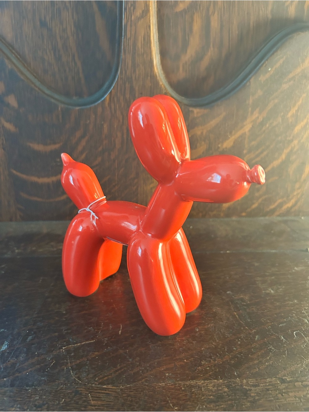 Overjoyed Boutique Red Balloon Dog Ceramic Figurine Glossy Modern 6in